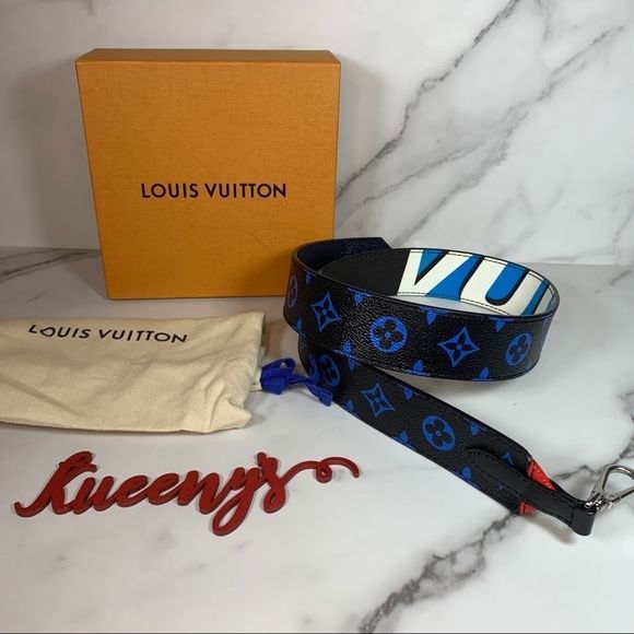 Louis Vuitton Bag Strap Black/Blue Race Collection Shoulder Bandouliere Monogram - Picture 3 of 10